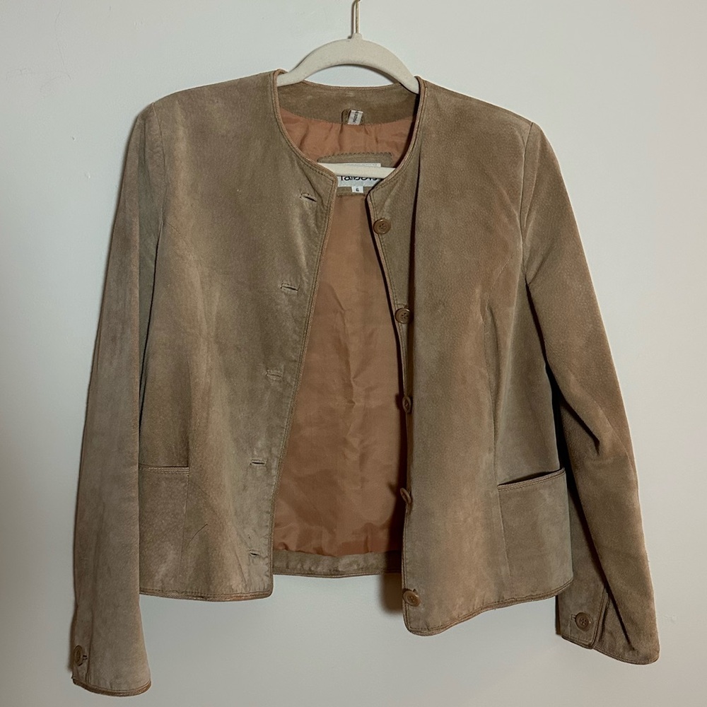 Talbots Vintage Camel Suede Leather Button Up Cropped Jacket